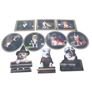 Huge Lot of 10 Dog Cat Halloween Pictures Display 12-18" Cardboard Costumes FUN